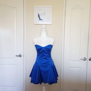 Bebe Blue Fit & Flare Straoless Shine Dress